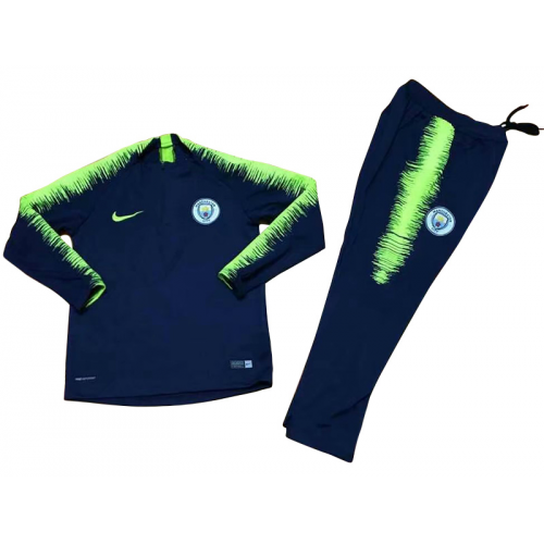 Kids Manchester City 18/19 Sweat Shirt Tracksuits Navy Green With Pants